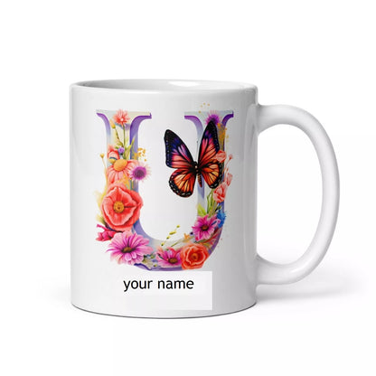 Personalised Beautiful Butterflies & Flowers Novelty Gift Fine Bone Mug