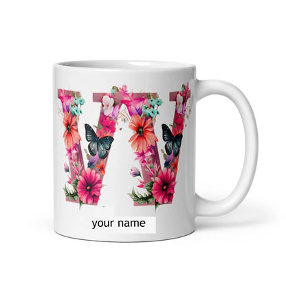 Personalised Beautiful Butterflies & Flowers Novelty Gift Fine Bone Mug