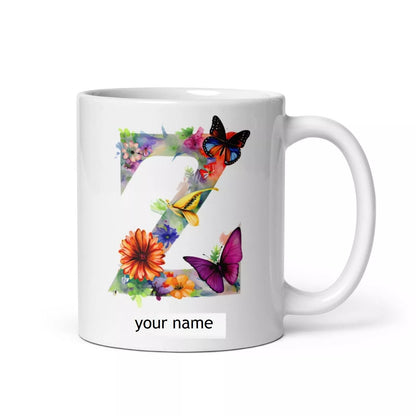 Personalised Beautiful Butterflies & Flowers Novelty Gift Fine Bone Mug